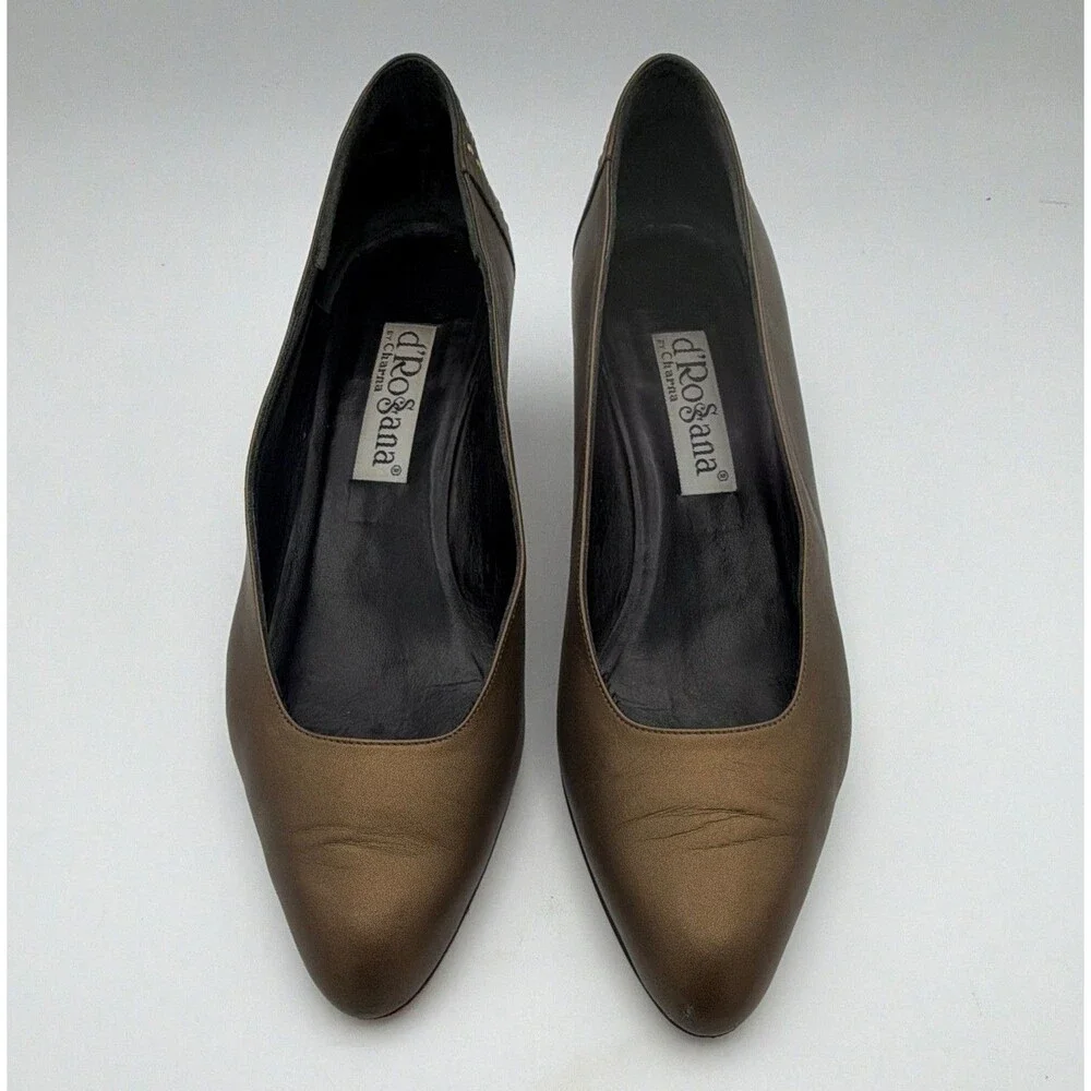 diRosana by Charatta Women’s Brown Leather Studded Pointed Toe Pumps 7 N